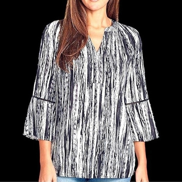 NWT Gloria Vanderbilt Black & White Blouse Size Small - Picture 1 of 14